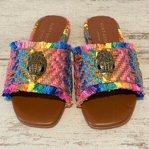 Kurt Geiger Kensington Eagle Casual Rainbow Flat Raffia Slide Sandals 36 EU New
